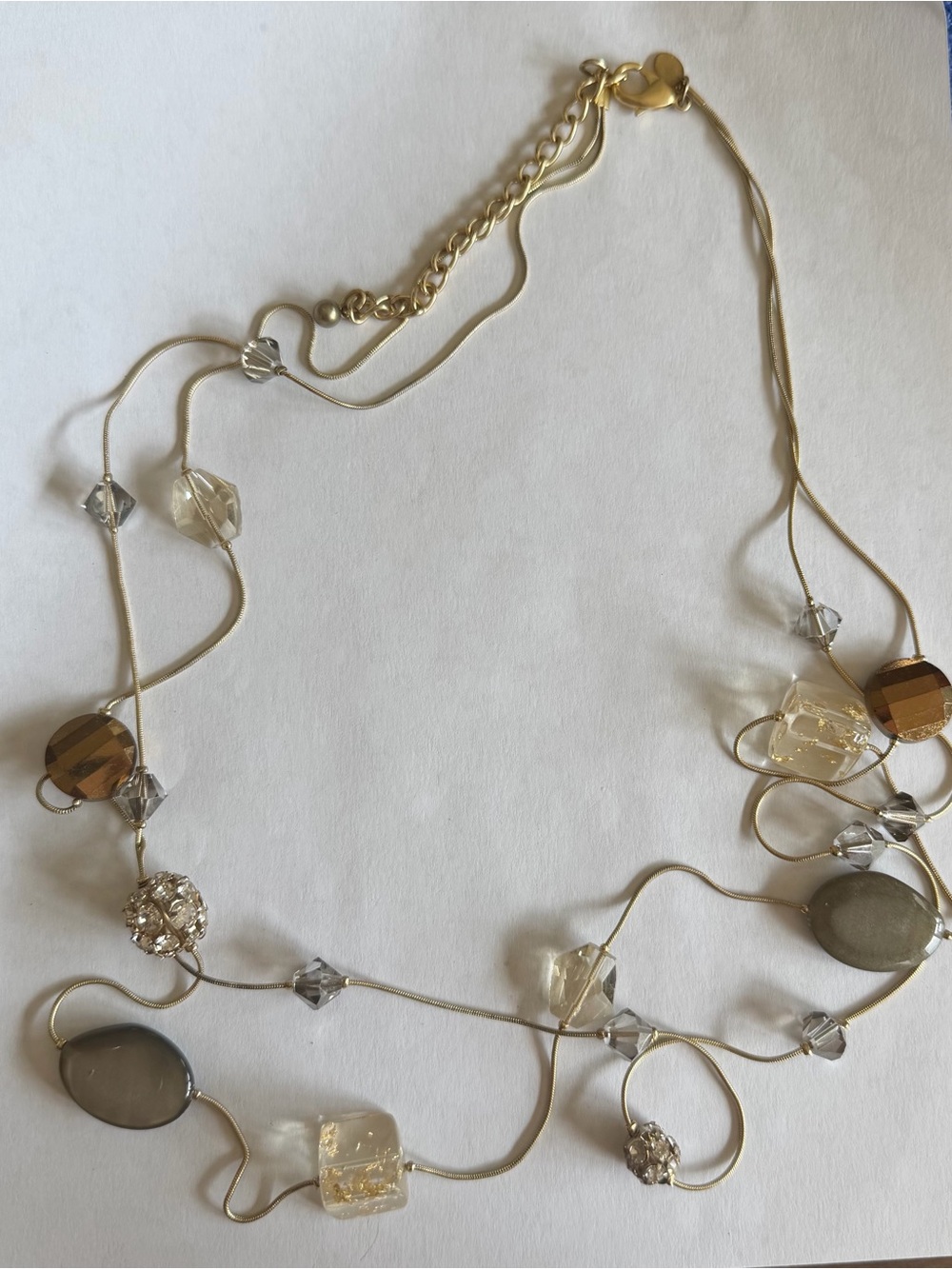 Chicos Gold-Tone Multi-Bead Women’s Necklace in Amber and Gray